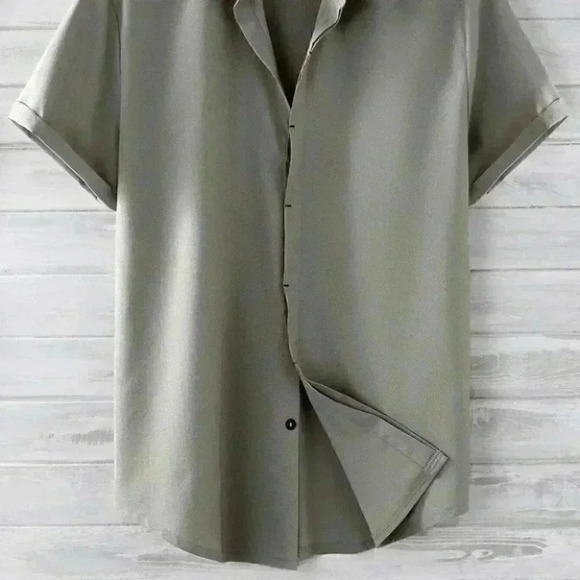 Grey Basic Men's Button Up Shirt - Picture 2 of 6